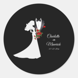 Tuxedo Anzug & Bride Silhouette Wedding Runder Aufkleber