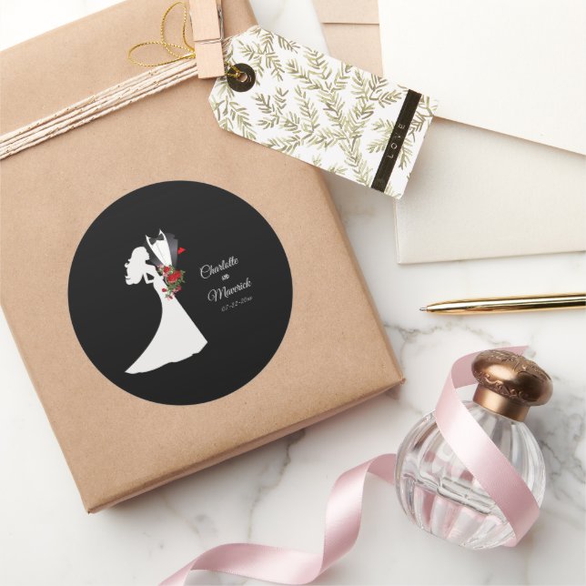 Tuxedo Anzug & Bride Silhouette Wedding Runder Aufkleber (Schenken)