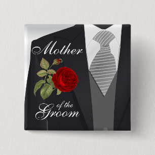 Tuxedo Anzug Team Groom - Rote Rose Button