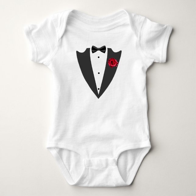 Tuxedo Anzug und Bug Krawatte Schwarzweiß T - Shir Baby Strampler (Vorderseite)