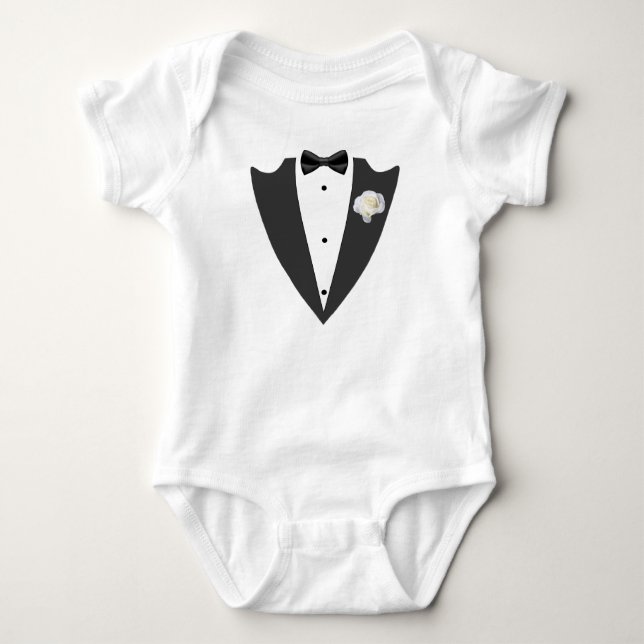 Tuxedo Anzug und Bug Krawatte Schwarzweiß T - Shir Baby Strampler (Vorderseite)