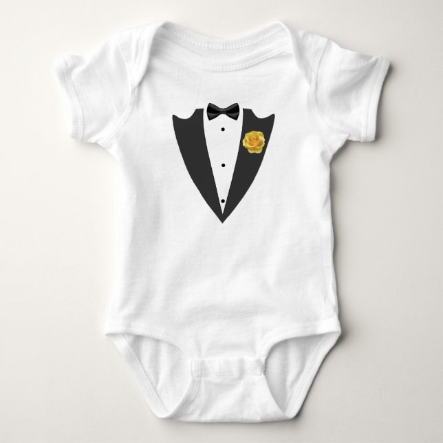 Tuxedo Anzug und Bug Krawatte Schwarzweiß T - Shir Baby Strampler (Vorderseite)