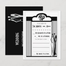 Tuxedo - Art Deco - Schwarz auf der weißen RSVP-Ka