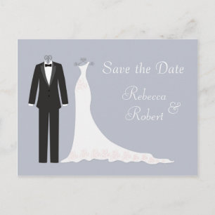 Tuxedo, auf silberblau Save the Date gegossen Post Ankündigungspostkarte