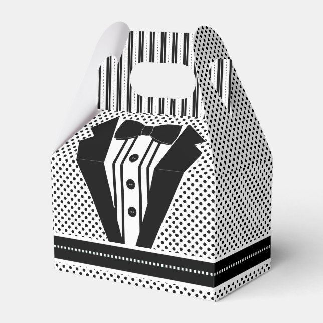 Tuxedo Black and White Dots Wedding Geschenkschachtel (Vorderseite)