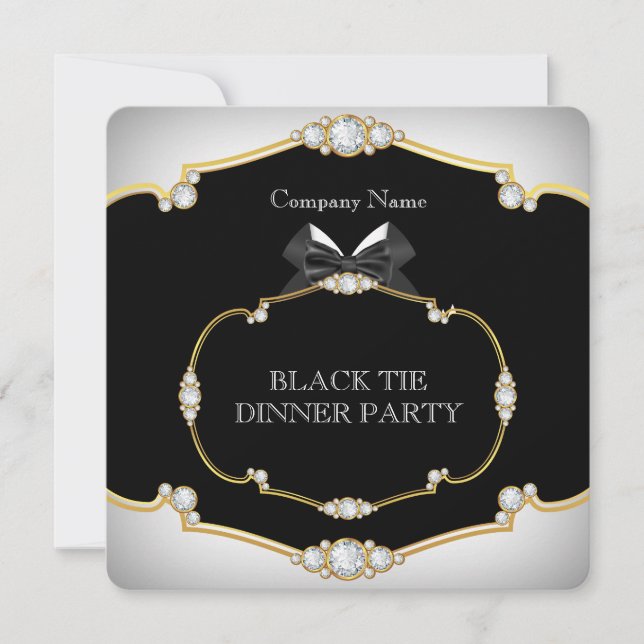 Tuxedo Black Krawatte Dinner Party Weißes Gold 2 Einladung (Vorderseite)