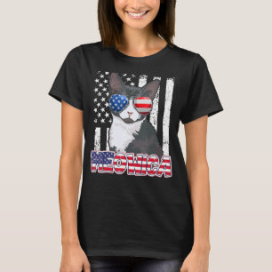Tuxedo Cat 4. Juli Meowica American Flag Mama Vate T-Shirt