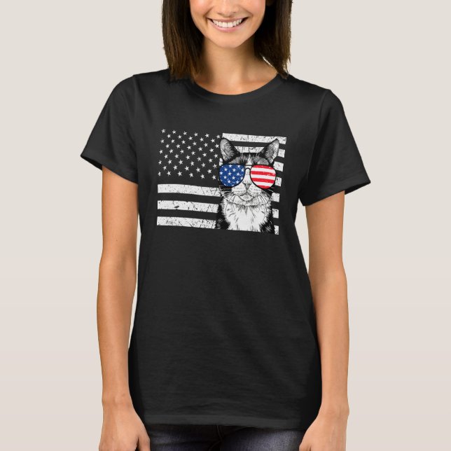 Tuxedo Cat 4th of July US American Flag Patriotic T-Shirt (Vorderseite)
