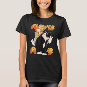 Tuxedo Cat 60er 70er Blume Blumenfriedenszeichen T-Shirt