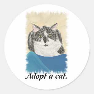 Tuxedo Cat Adoptiere eine Katze Werbeaktion Aufkle Runder Aufkleber