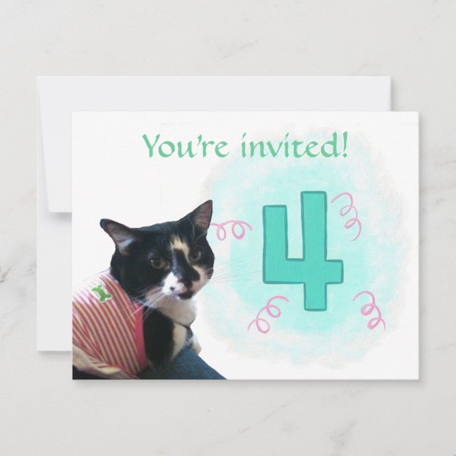 Tuxedo Cat Age Quatre Anniversaire Invitations (Devant)