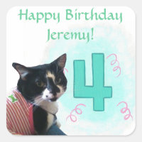Tuxedo Cat Age Quatre Joyeux Stickers Anniversaire