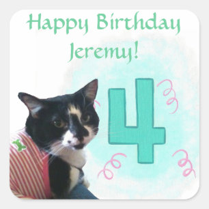 Tuxedo Cat Age Quatre Joyeux Stickers Anniversaire