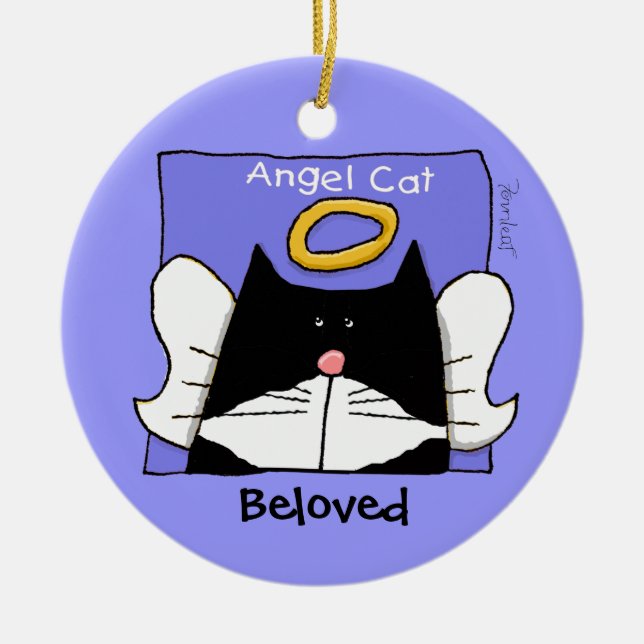 Tuxedo Cat Angel Personalize Keramikornament (Vorne)