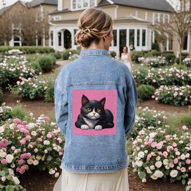 TUXEDO CAT ART DENIM JACKET JEANSJACKE (Hochzeit Rückseite)