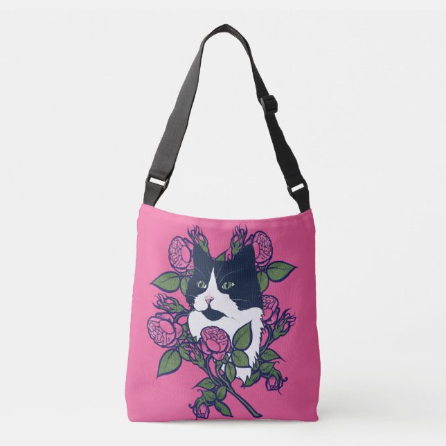 Tuxedo Cat Artwork Tragetaschen Mit Langen Trägern (Vorderseite)