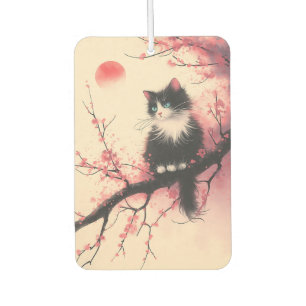 Tuxedo Cat auf Cherry Blossom Japanisch Ästhetik Autolufterfrischer