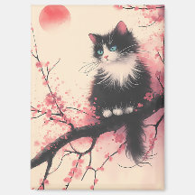 Tuxedo Cat auf Cherry Blossom Japanisch Ästhetik