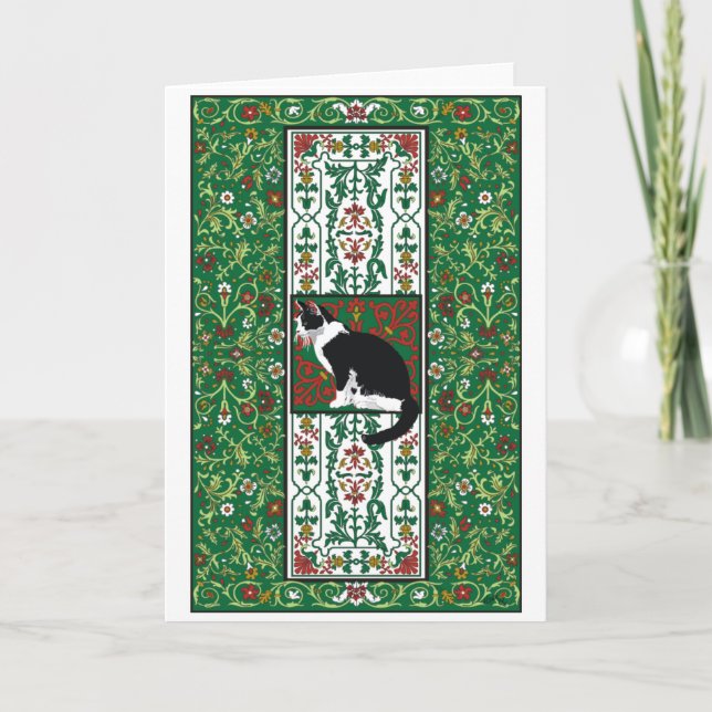 Tuxedo Cat Baroque Feiertagskarte (Vorderseite)