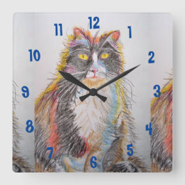 Tuxedo Cat Cats Art Animal Childs Room Clock Quadratische Wanduhr