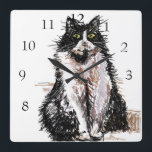 Tuxedo Cat Cats Art Animal Kinder Kinderzimmer Roo Quadratische Wanduhr<br><div class="desc">Tuxedo Cat Cats Art Animal Child's Kinderzimmer Room Decor Uhr. Entworfen aus meiner ursprünglichen Tinte zeichnend Kunst.</div>