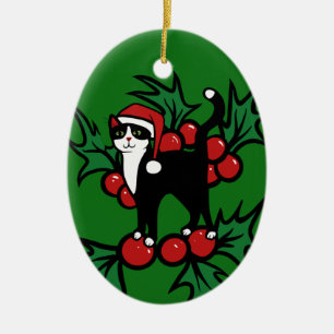 Tuxedo Cat Christmas Keramik Ornament