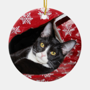 Tuxedo Cat Christmas Keramik Ornament