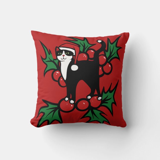 Tuxedo Cat Christmas Kissen (Vorderseite)