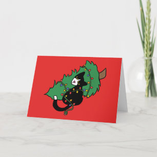 Tuxedo Cat Christmas Tree Karte