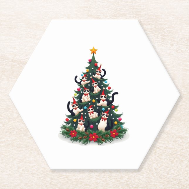 Tuxedo Cat Christmas Tree Tuxedo Cat Lights Xmas M Untersetzer (Vorderseite)