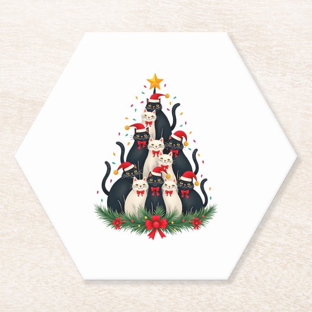 Tuxedo Cat Christmas Tree Tuxedo Cat Lights Xmas M Untersetzer (Vorderseite)