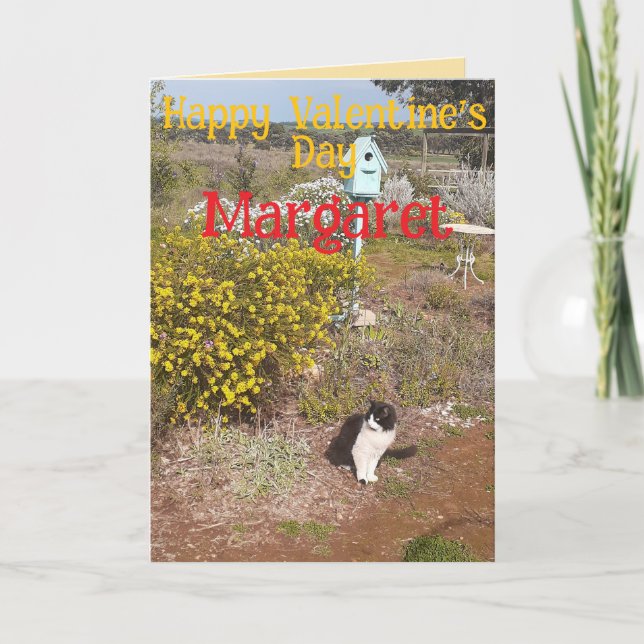 Tuxedo Cat Cute Red Yellow Valentines Wifes Name Karte (Vorderseite)