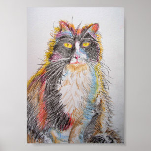 Tuxedo cat Dessin Art Chat Chats Poster