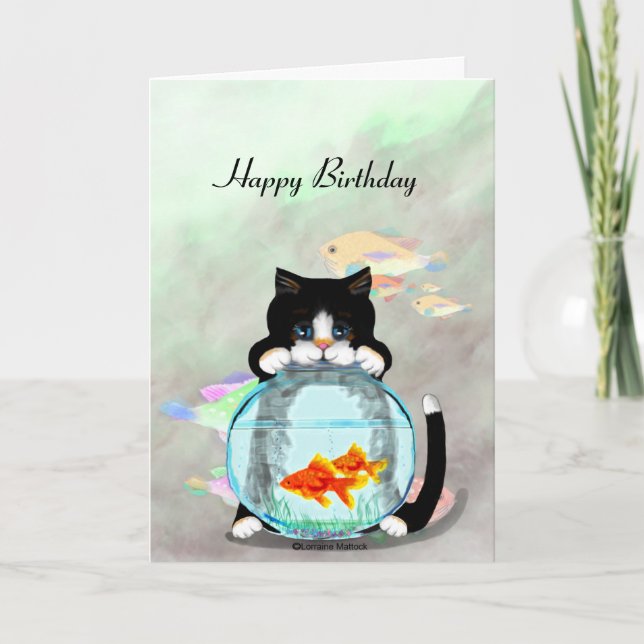 Tuxedo Cat Fischen Geburtstagkarte Karte (Vorderseite)