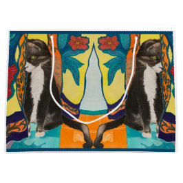 Tuxedo Cat Folk Art Große Geschenktüte