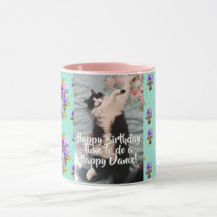 Tuxedo Cat Funny Happy Tanz Geburtstag Tasse Aqua