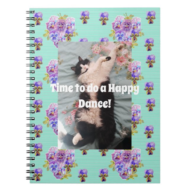 Tuxedo Cat Funny Niedlich Floral Aqua Happy Notebo Notizblock (Vorderseite)
