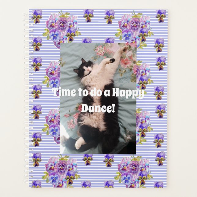 Tuxedo Cat Funny Niedlich Floral Happy Dance Planer (Vorderseite)