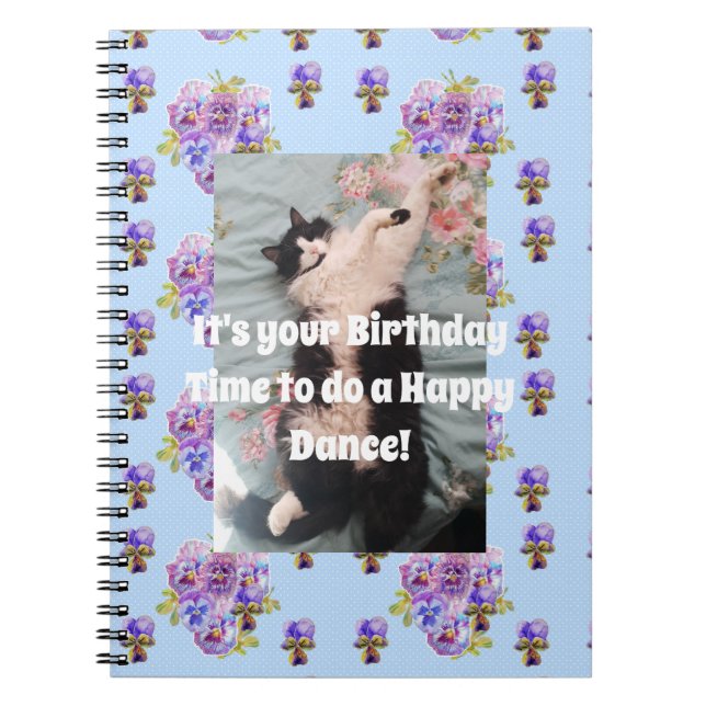 Tuxedo Cat Funny Niedliches BlumenNotebook Lila Notizblock (Vorderseite)