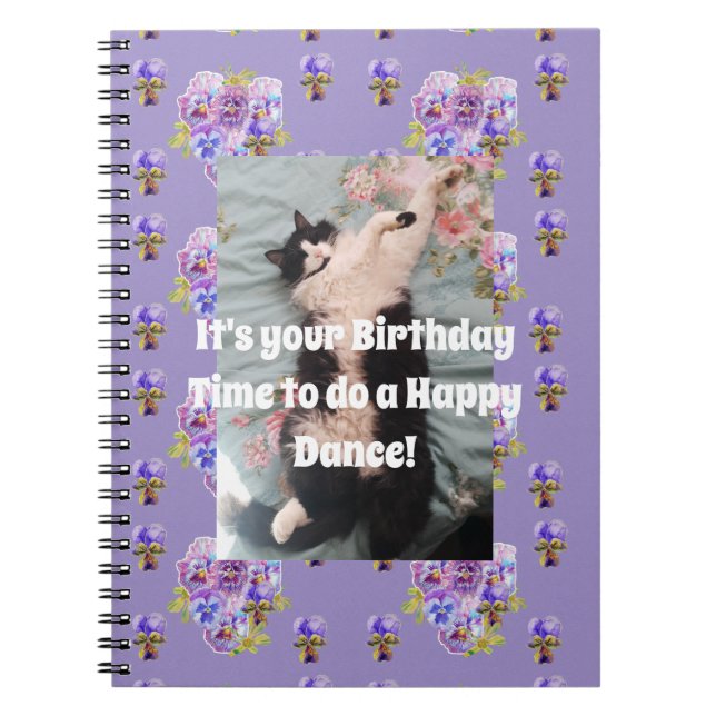 Tuxedo Cat Funny Niedliches BlumenNotebook Lila Notizblock (Vorderseite)