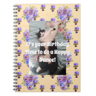Tuxedo Cat Funny Niedliches BlumenNotebook Lila Notizblock