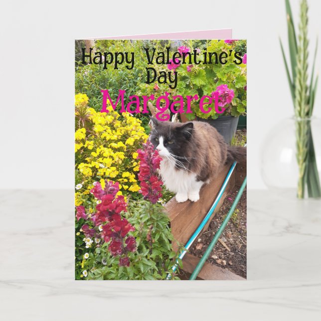 Tuxedo Cat Funny Red Yellow Valentines Wifes Name Karte (Vorderseite)