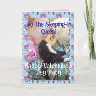 Tuxedo Cat Funny Valentines Day Sleeping In Queen Karte