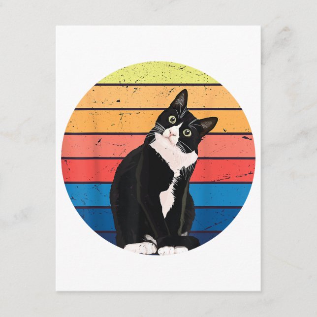 Tuxedo Cat Geschenk Retro Farben für Tierfreunde Begleitkarte (Vorderseite)
