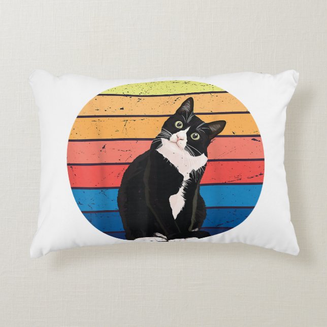 Tuxedo Cat Geschenk Retro Farben für Tierfreunde Dekokissen (Vorderseite)