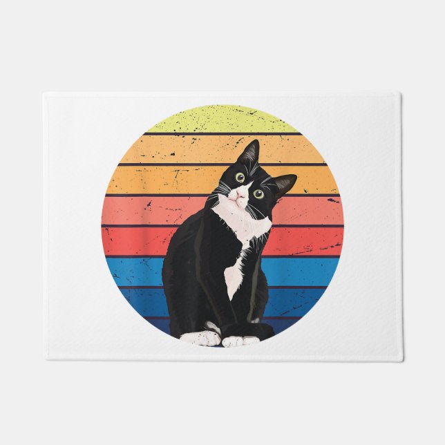 Tuxedo Cat Geschenk Retro Farben für Tierfreunde Fußmatte (Vorderseite)