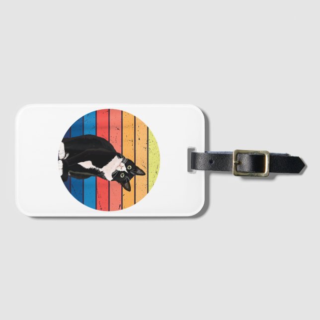Tuxedo Cat Geschenk Retro Farben für Tierfreunde Gepäckanhänger (Vorderseite (Horizontal))