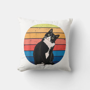 Tuxedo Cat Geschenk Retro Farben für Tierfreunde Kissen