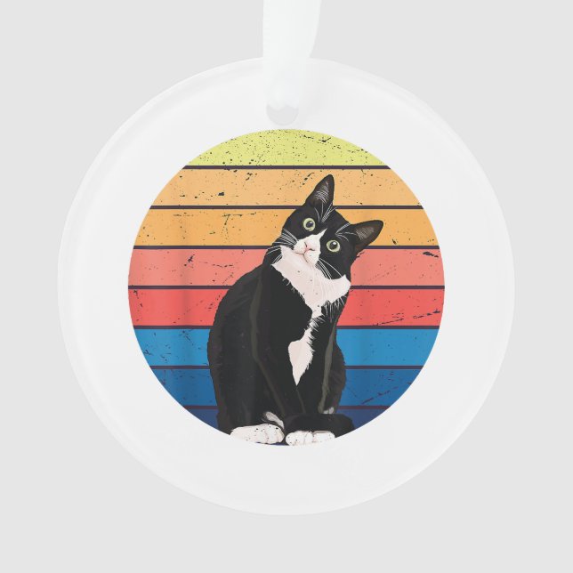 Tuxedo Cat Geschenk Retro Farben für Tierfreunde Ornament (Vorderseite)