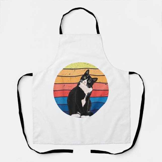 Tuxedo Cat Geschenk Retro Farben für Tierfreunde Schürze (Vorderseite)